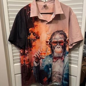 Stylish Monkey Whiskey Graphic Button Down Shirt
